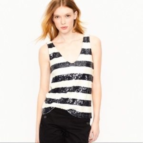 J. Crew Factory Navy/White Sequined Tank Top XXS - Picture 1 of 12